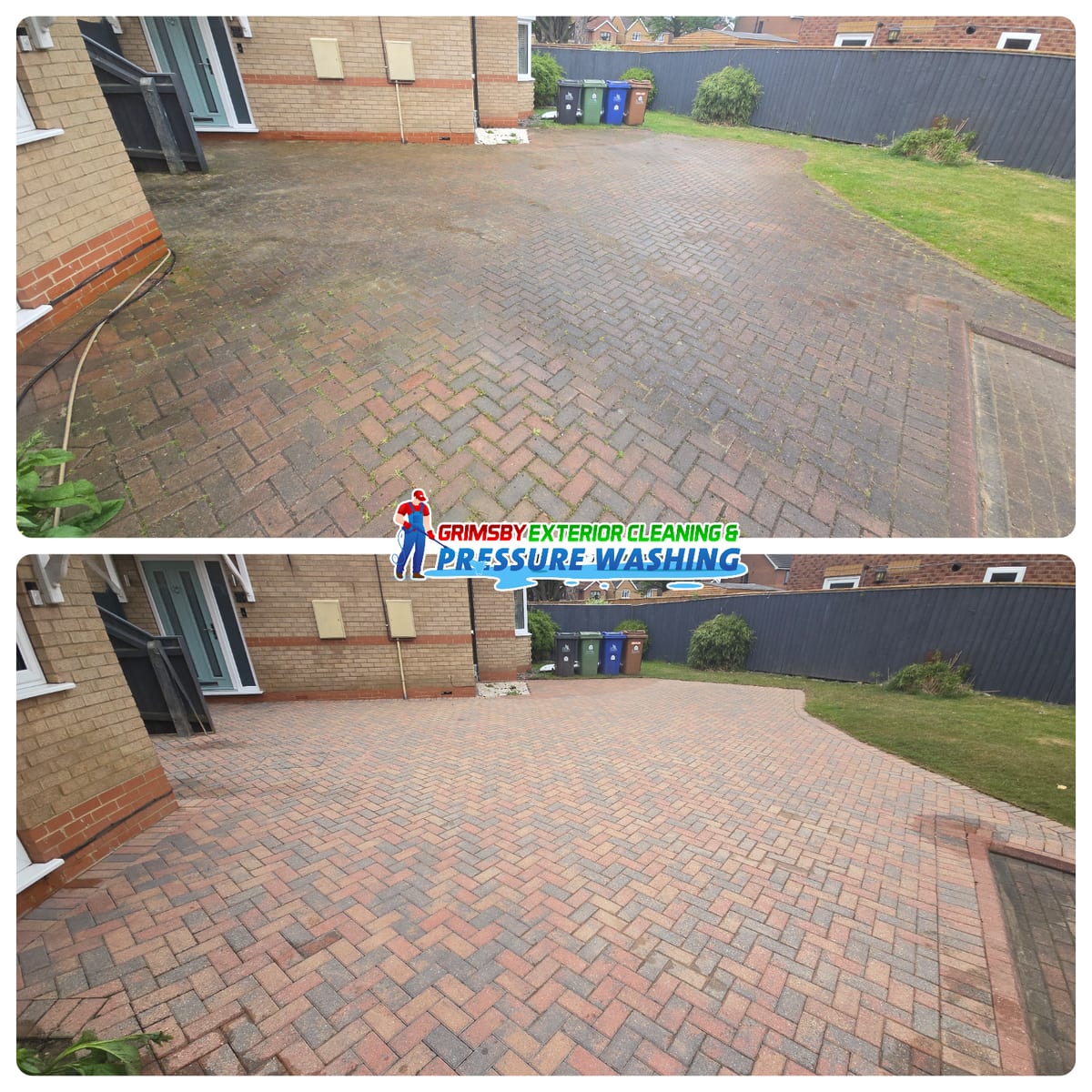 Before and after driveway pressure washing in Grimsby