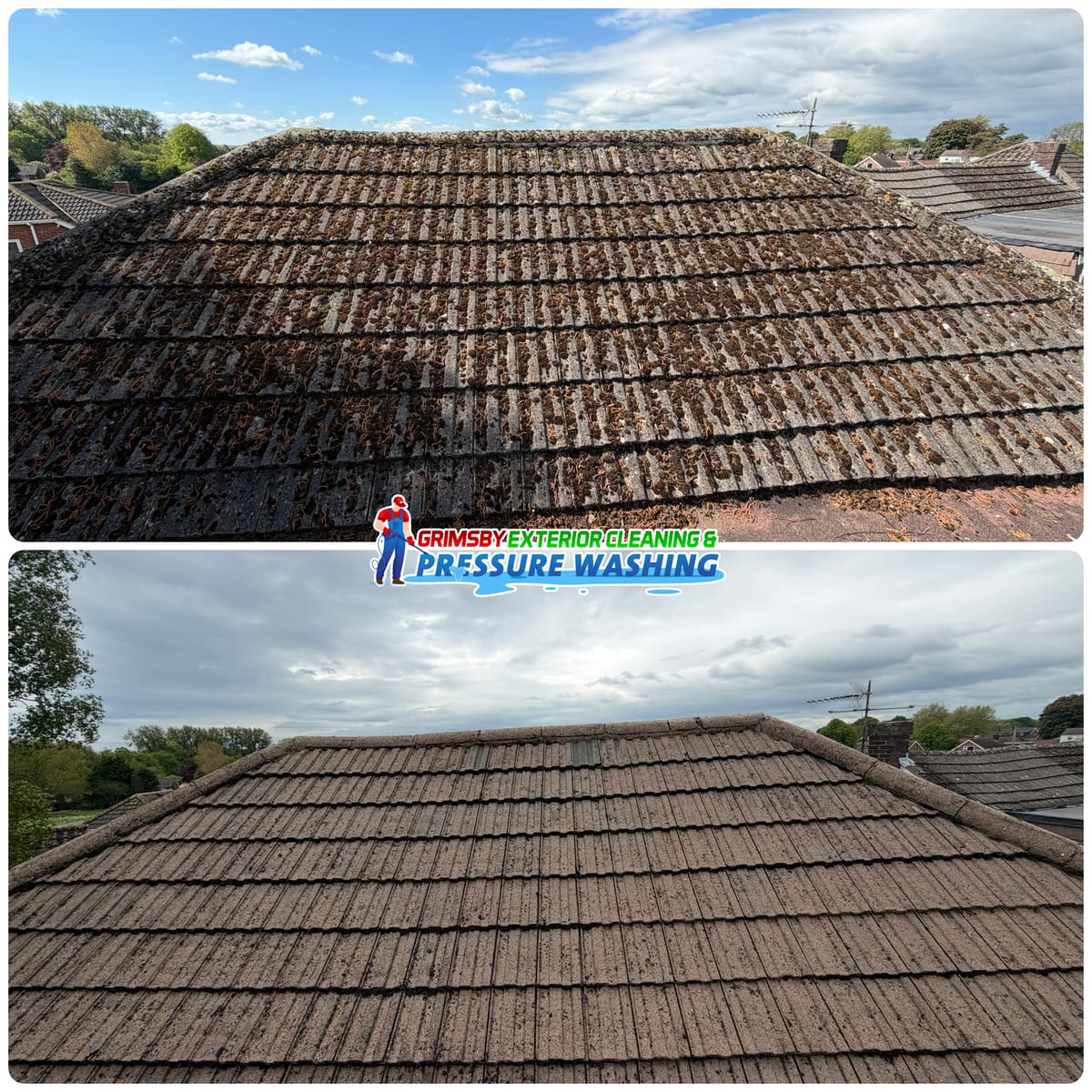 Before and after roof cleaning in Lincolnshire