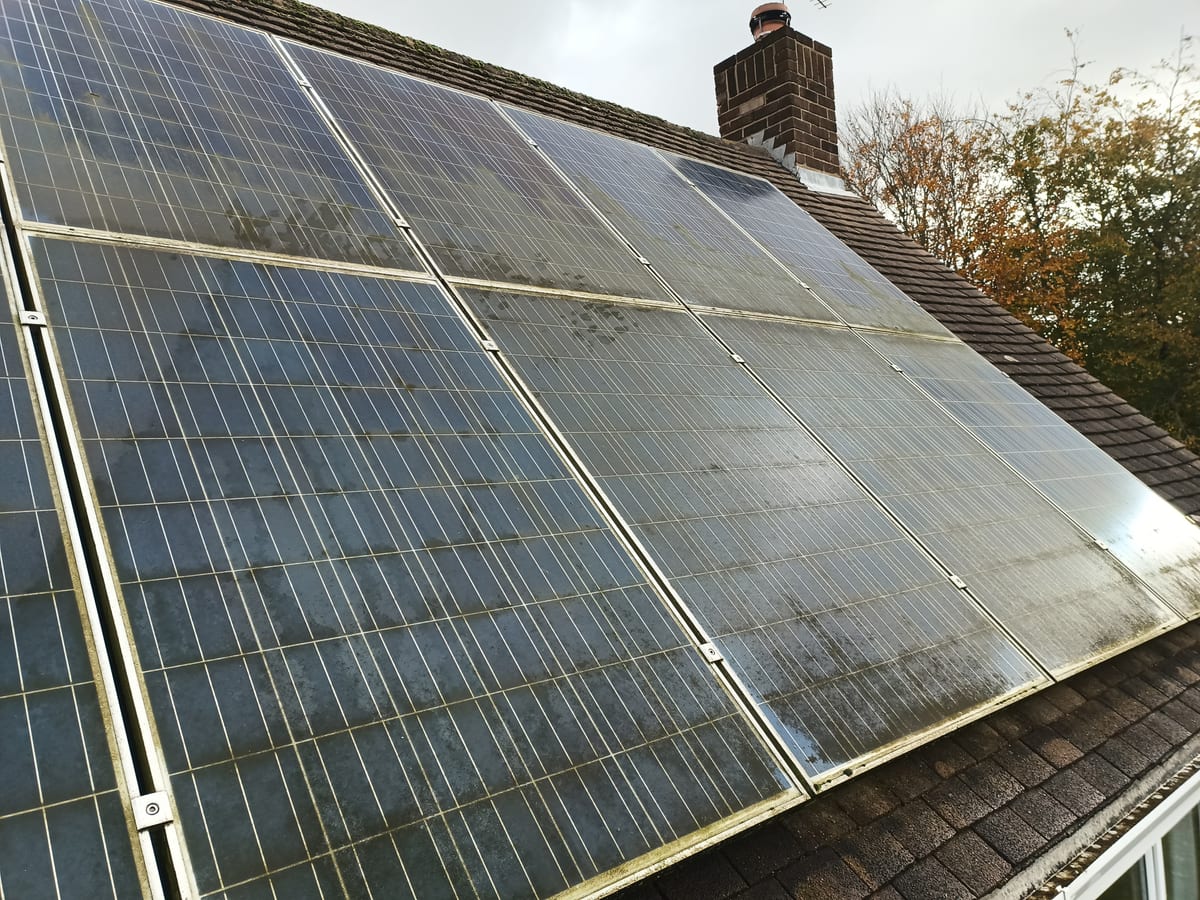 Solar panels before cleaning in Grimsby